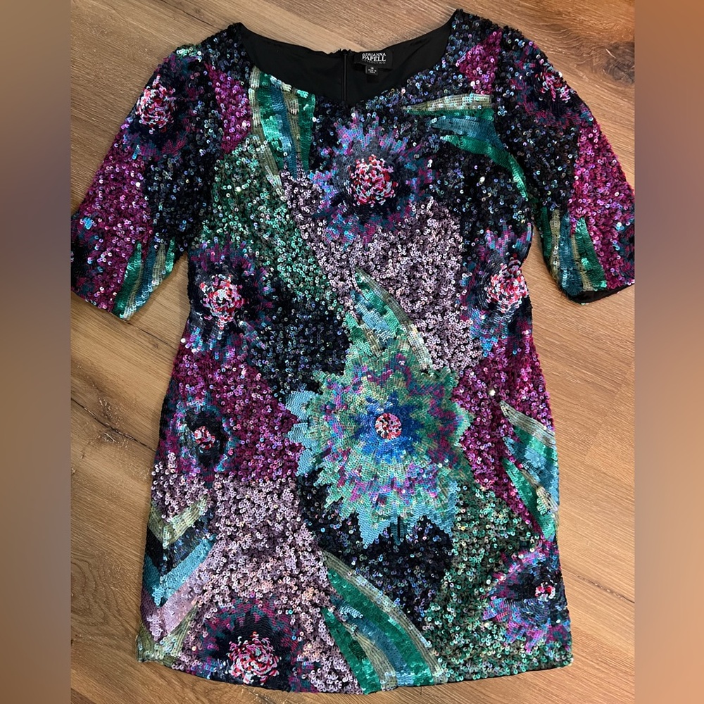 Adrianna Papell Colorful Sequin Dress Sz 14
